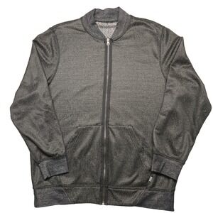 Bomber Sweatshirt Mens Large Black Gray Reversible Full‎ Zip Pockets Athleisure